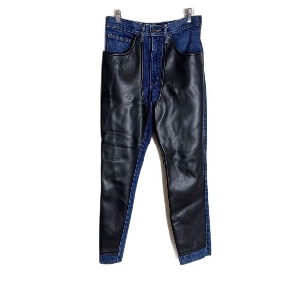 Wanted Jeans Pants Womens 29 Blue Faux Leather Panel High Waist Denim Western - Picture 1 of 13